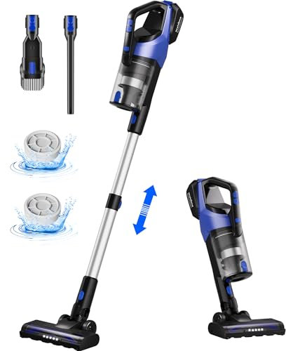 SKYHOME Staubsauger Kabellos, 500W 33KPA Akku Staubsauger mit Abnehmbarer Akku und Anti-Tangle-Bürste, 45 Minuten Lange Laufzeit, 6-in-1 Staubsauger Kabellos für Hartböden/Teppich/Auto/Tierhaare