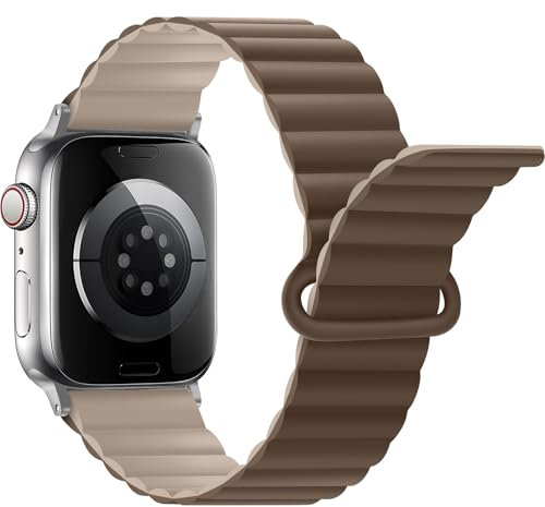 Anlinser Compatibile con Cinturino Apple Watch 49/46/45/44/42/41/40/38mm, Cinturini Magnetici Ricambio Silicone con Passante per iWatch Ultra 2 Serie 10/9/8/7/6-1 SE (49/46/45/44,Marrone/CA)