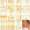 Sugeru Neue 11 große Blatt Gold Metallic Temporäre Tattoos Festival Zubehör | Musik Festival Accessoires | Festival Glitzer Gesicht | Henna Tattoo | Flash Tattoos Aufkleben Damen (11PCS)