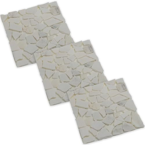Woodside 33cm Garden Pathway Square Stepping Stones, Decorative Outdoor Path, Natural Marble Design, Pack of 3