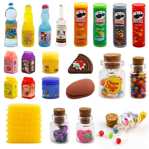 Cibo e Bevande Miniatura, 21 Pezzi Cibo e Bevande in Miniatura, Set di Accessori per la Casa delle Bambole 1/12 Mini, Mini-Cibo Miniatura, per Bambole Decorazioni in Miniatura