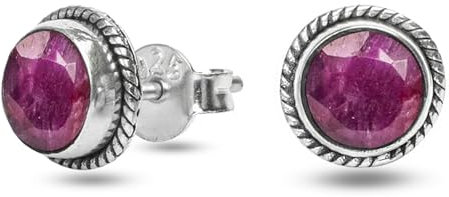 Rosa Rubin Edelstein Ohrstecker 925 Sterling Silber Ohrring Handarbeit Gedrehter Draht Ohrring