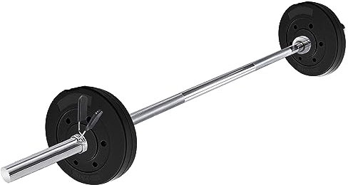 wuuhoo® Langhantelstange & Hantelscheiben im Set Marcel, 26kg-60kg, Hantelstange 30mm, Stahl verchromte Hantel, Zement Hantelscheiben 30mm, 120cm-200cm Set 6-60kg