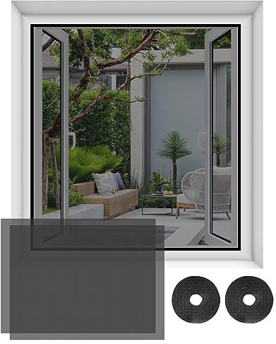 set di zanzariere per finestre, zanzariera, 59,06 x 51,18 pollici, con nastro adesivo, autoadesivo, tagliabile su misura, zanzariera a maglie fini per più finestre, zanzariera nera per finestre, fines