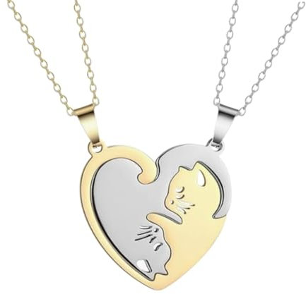 PLABBDPL Katze Anhänger Halskette Choker, 2 Stücke Paar Freundschaft Nähen Puzzle Halskette Ketten für Damen Mann, Katzen kette Halskette Geeignet für Valentinstag, Geburtstag, Party, Muttertag, B