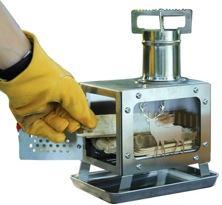 ERSINIAN Réchaud de Pique-Nique Portable en Acier Inoxydable Mini brûleurs à Bois de Chauffage Fours Poêle à Tente Chaude Poêle à Bois Poêle de Camping Portable à Bois Cuisinière d'extérieur compacte