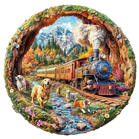 KaayeeWood Holzpuzzle Erwachsene,200 Teile 3D Vision Effekt Hunde und Züge Holz Puzzle,Einzigartige Wooden Puzzle Mit Box Aus Holz Geburtstagsgeschenk für Erwachsene und Kinder