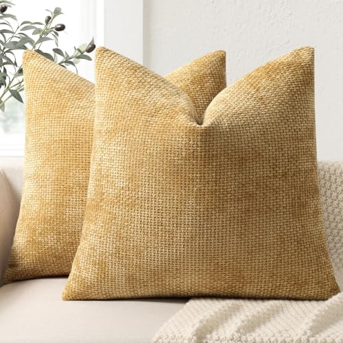 ZWJD Kissenbezug 60x60 2er Set Chenille Kissenbezüge Sofakissen Kissenhüllen Gelb Dekokissen Weiche Sofakissenbezug für Couch, Bett und Wohnzimmer Heimdekoration Luxus Zierkissenbezüge