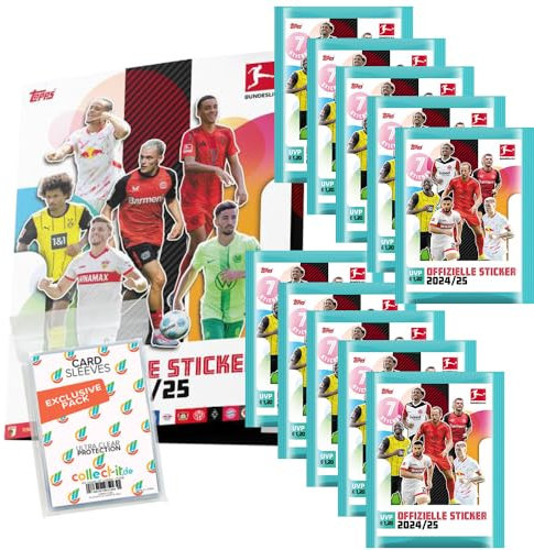Bundle mit Topps Bundesliga Sammelsticker 2024/2025-1 Album + 10 Tüten+ exklusive collect-it Hüllen