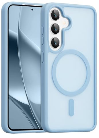 RALEAVO Magnetisch Hülle für Samsung Galaxy S24/S25, Kompatibel mit MagSafe HandyHülle, Stoßfest Schutz Dünn Transluzente Matt Hülle für Samsung S24/S25, Blau
