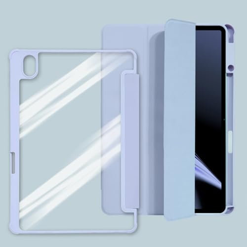 Viaggio con tablet Custodia Smart Tablet Tri-Fold compatibile con OPPO Pad Air, con portapenne, guscio posteriore trasparente trasparente, supporto sottile, copertura in TPU antiurto, accensione/spegn