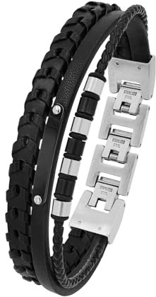 s.Oliver Armband Edelstahl Leder Herren Armschmuck, 18,5+1,5+1,5 cm, Schwarz, Kommt in Schmuck Geschenk Box, 2039735