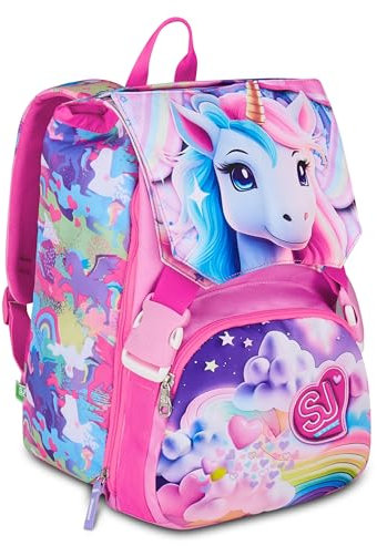 SJ GANG STYLE JAM GANG Zaino Doppio Scomparto Estensibile, Rosa, Maxi Capienza, Schienale Preformato, Bambina, Scuola Elementare