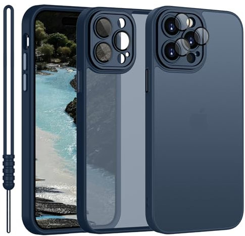 YUANDMI Cover per iPhone 15 Pro, Custodia per iPhone 15 Pro Traslucida Opaca Case Ultra-Sottile Silicone Anti-Scivolo Resistente ai Graffi, Blu Scuro