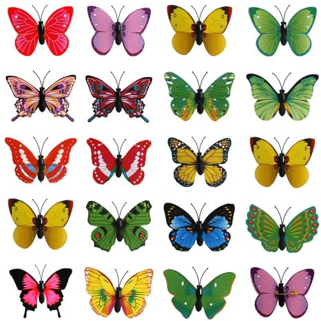 Schmetterlinge Deko mit Sicherheitsnadeln Frühling Deko 3D Schmetterlingsclip Künstliche Bunte Schmetterling Garten Metall Schmetterling Zweige Außenbereich 6cm für Tischdekoration 20 Stück
