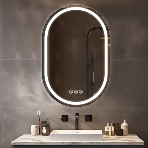 Ratsamee LED Bathroom Wall Mirror with LED Lights - 600x900mm Anti-Fog Vanity Mirror, 3-Color Dimmable Frontlit Illumination for Makeup, Wall Mounted Bathroom Lighting