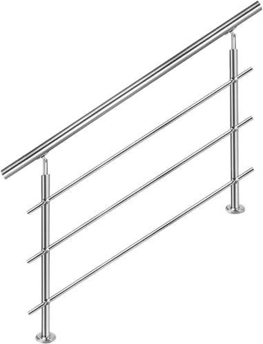 AMDBRAIL Edelstahl Handlauf Geländer für Treppen Brüstung Balkon mit 3 Querstreben - Innen und Außen Handlauf Geländer Treppengeländer Edelstahl Brüstung Balkon (150CM, 3 Querstreben)