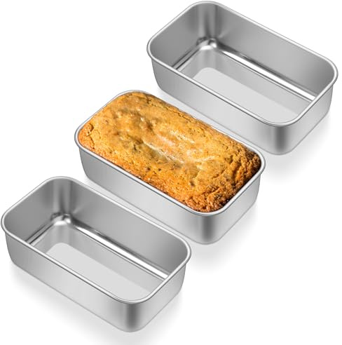 E-far Mini Loaf Pan Set of 3, 6.3 x 3.5 Inch Bread Baking Pans for Oven Air Fryer, Stainless Steel Small Meatloaf Pans for Homemade Bread Pound Cake Brownies, Non-toxic & Dishwasher Safe