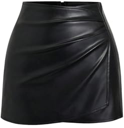 GORGLITTER Damen PU Leder Rock Kurz Bodycon Röcke Elegant Wickelrock mit Reißverschluss Minirock Freizeitrock Partyrock Festival Outfit Schwarz L