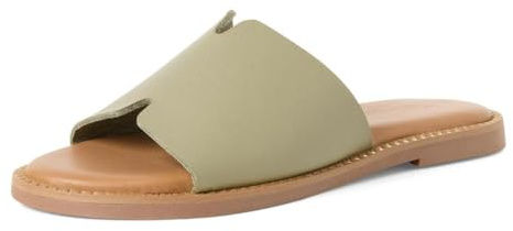 Tamaris Damen Flat Mules Leder, grün, 38 EU