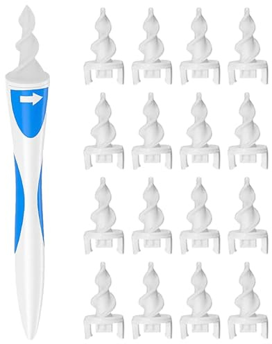 EMTPJAL Spiral Ear Wax Remover Kit, Safe Soft Silicone Ear Cleaner, Reusable Earwax Removal Tool with 16 Washable Replacement Tips for Adults, Teens & Seniors