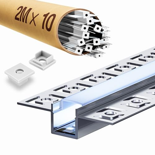 Shine Plus 10 × LED Trockenbauprofil 2m – Aluminium Einbauprofil 2000×55,5×14,9 mm, passend für LED Streifen bis 12 mm, LED Aluprofil Gipskarton für kreative Lichtlinien in Wand & Decke