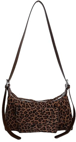 CHANGYUE Halbmondförmige Umhängetasche aus Wildlederimitat, lässige Dumpling-Tasche for Damen (Dunkelbraun)