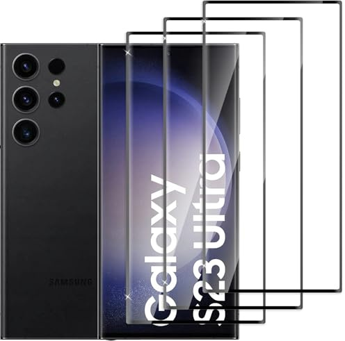 QZJinch 3 unidades, cristal protector blindado para Samsung Galaxy S23 Ultra, HD, cobertura completa 3D, dureza 9H, antiaceite, antihuellas, sin burbujas, alta sensibilidad, identificación de huellas