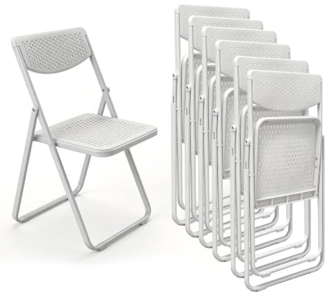 EcoBend Ultraleichter Ultradünner Klappstuhl 6er Set, Tragbarer Atmungsaktiver Faltstuhl Mit Perforierter Sitzfläche, 120KG Tragfähigkeit, Robuster Metallrahmen Für Büro, Camping, Veranstaltungen Weiß