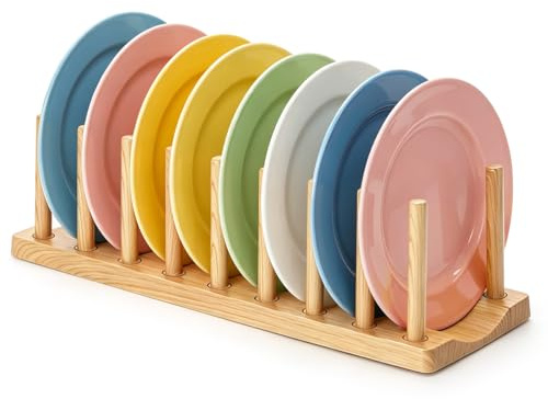 HOMQUEN Pot Lid Organizer, Sturdy Plastic Pan Lid Organizer Rack, 8 Adjustable Compartments - For Cabinet and Countertop, Pot Lids, Pans, Plates, Bowls, Cups, Cutting Boards and Books