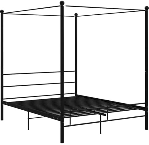 Sophrelle Letto a Baldacchino Nero in Metallo 160x200 cm Nero,325063