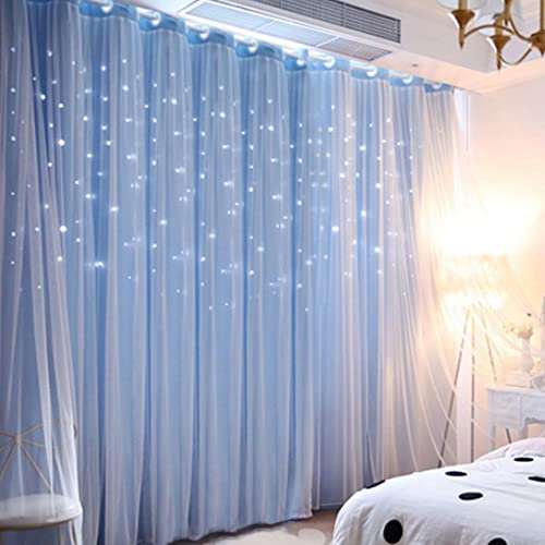 Wingbind Verdunklungsvorhänge und Gardine Weiß Set, Aushöhlen Sterne Gemustert, Prinzessin Stil Vorhang für Zuhause, Wohnzimmer, Schlafzimmer, Kinderzimmer, Balkon 100 * 200cm EIN Stück