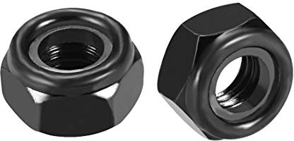 sourcing map 10 Stk.Sechskantmuttern Nyloneinsatz schwarz M10x1 5mm | Kohlenstoffstahl verzinkt