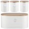 Typhoon Retro Sleek Design Embossed Stripe Stainless Steel Tea Coffee Sugar Cookie Bread Bin Storage Jar Canister Wooden Bamboo Lid Cream/Ivory (Tea, Coffee, Sugar, Bread Bin Set)