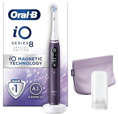 Oral-B iO8 Electric Toothbrushes For Adults, Oral B Electric Toothbrush, App Connected Handle, 1 Ultimate Clean Toothbrush Head & Magnetic Pouch, 6 Modes, Teeth Whitening, 2 Pin UK Plug