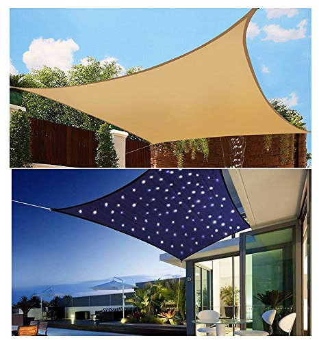 HOXMOMA Toldo Vela de Sombra Rectangular con Luces LED, Protección 95% UV y Transpirable Impermeable, para Jardín, Patio, Exteriores, Pergola Decking, Beige,Beige,3×6m