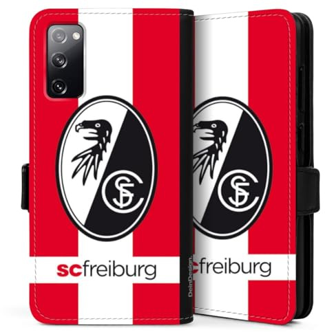 Klapphülle kompatibel mit Samsung Galaxy S20 Handyhülle aus Kunst Leder schwarz Flip Case SC Freiburg SCF Logo