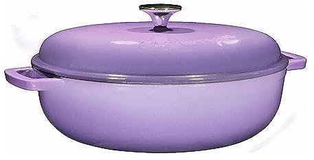 Bruntmor 4.5 Quart Pre-Seasoned Enameled Cast Iron Dutch Ovens - Purple Crock Pot with Dual Handles and Lid - Versatile Cast Iron Skillet - Shallow Cookware Braising Pan for Casserole Dish and Baking