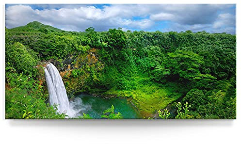 BilderKing Wandbild Wasserfall Hawaii - 180cm x 90cm Leinwand auf 4cm Keilrahmen