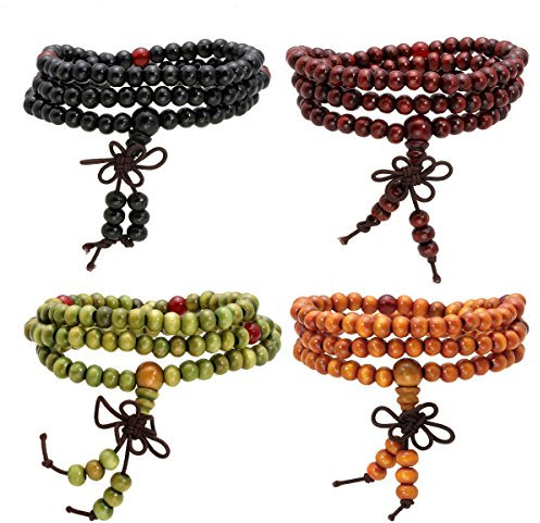 Eigso 4 Pcs Holzperlenarmband für Damen 108 Perlen Mala-Perlen-Holzarmband für Damen
