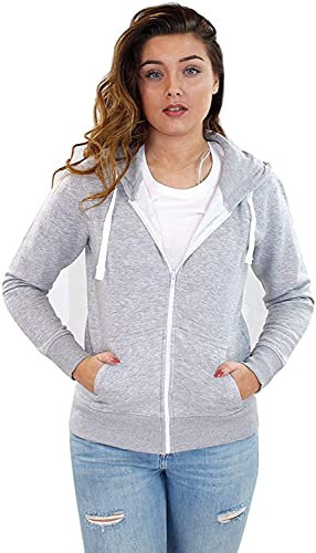 STAR FASHION Ladies Hoodie Zip Up Women's Plain Sweatshirt Fleece Full Zipper Hooded Long Sleeve Jacket Zipped Top Size | UK Small-XL | Grey