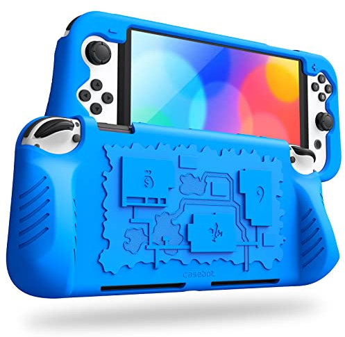 Fintie Hülle Kompatibel mit Nintendo Switch (OLED Modell) 2021 - aus weiche Silikon rutschfeste Stoßfeste Schutzhülle mit 3 Spielkarten-Halter, ergonomische Grip Design Griff Cover Case, Blau