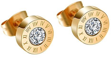 MICGIGI Herren Damen 8MM Runde Edelstahl Ohrringe Römischen Ziffern Ohrstecker mit ZirKonia