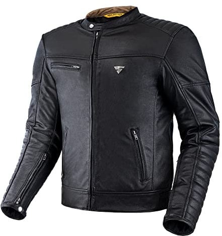 SHIMA WINCHESTER 2.0 Motorradjacke Herren | Klassische Biker-Lederjacke mit CE Rücken, Schulter und Ellbogen Protektoren, verstärkte Doppelnähte (Schwarz, 5XL)