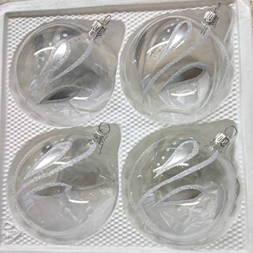 8cm Kugel 4erSET kristall mit Silber Dekor