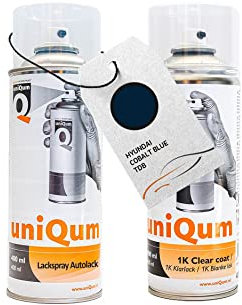 uniQum Spraydose Autolack + Klarlack für HYUNDAI COBALT BLUE TDB Autolack Reparatur 2x 400 ml