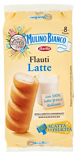 Mulino Bianco Merendine Flauti con Crema al Latte Fresco Italiano, Senza Olio di Palma, Confezione con 8 Flauti, 280 g
