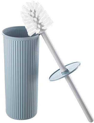 Decorative Plastic Toilet Bowl Brush and Holder Set, Blue (1 Pack) Cleaner Scrubber for Bathroom - Ribbed Design