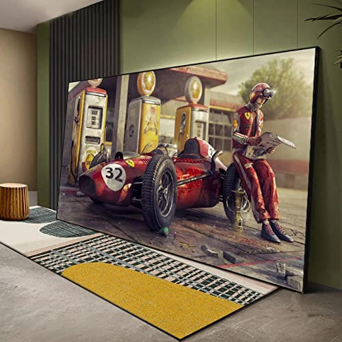 Grande Taille Vintage Voiture Affiche Imprime F1 Classique Racing Illustration Mur Art Photo Impression Toile Peinture pour Salon Décor À La Maison 95x190cm(37x75in) Avec Cadre