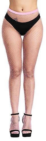 Simply Joshimo Medias de red de colores para mujer, pequeñas, medianas, grandes y ballenas, coloridas, Rosa claro - Med, Altoa única